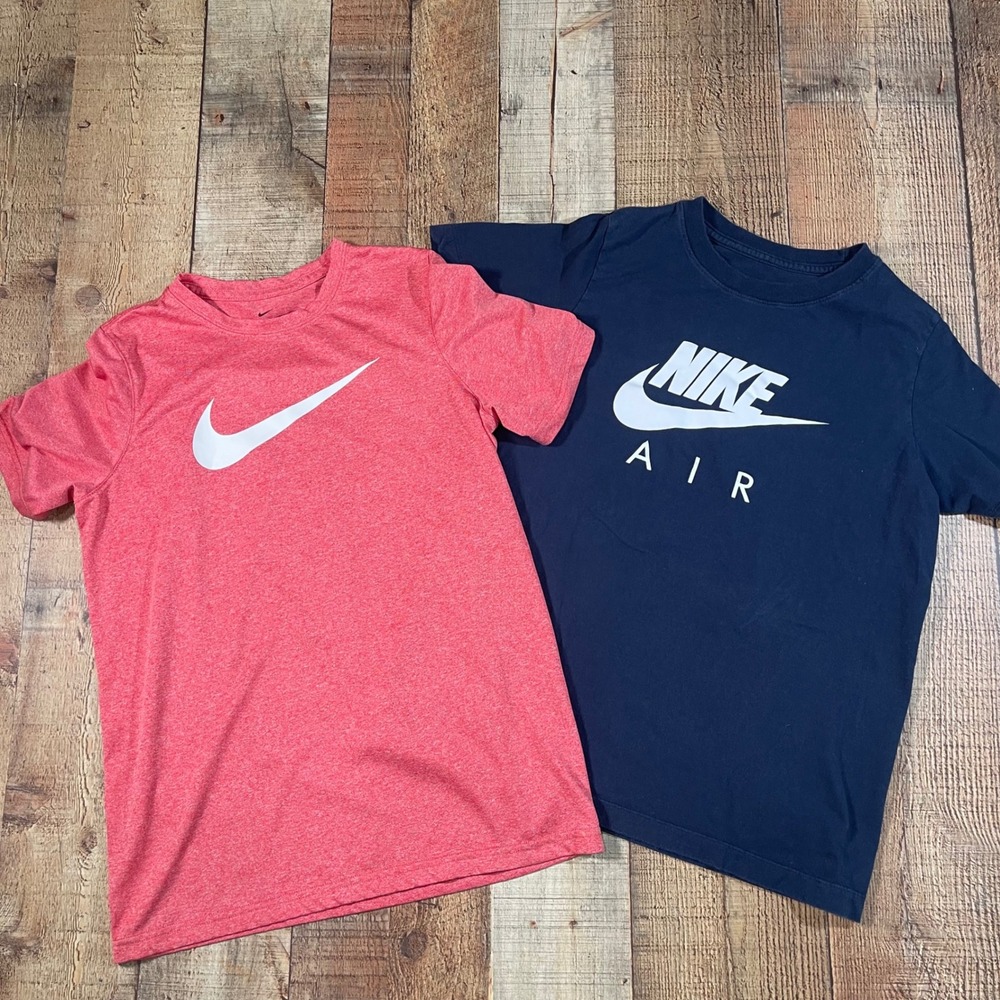 Nike Boys Youth Large T Shirt Lot 2 Dri Fit Swoosh Air Navy Red Athletic Tees